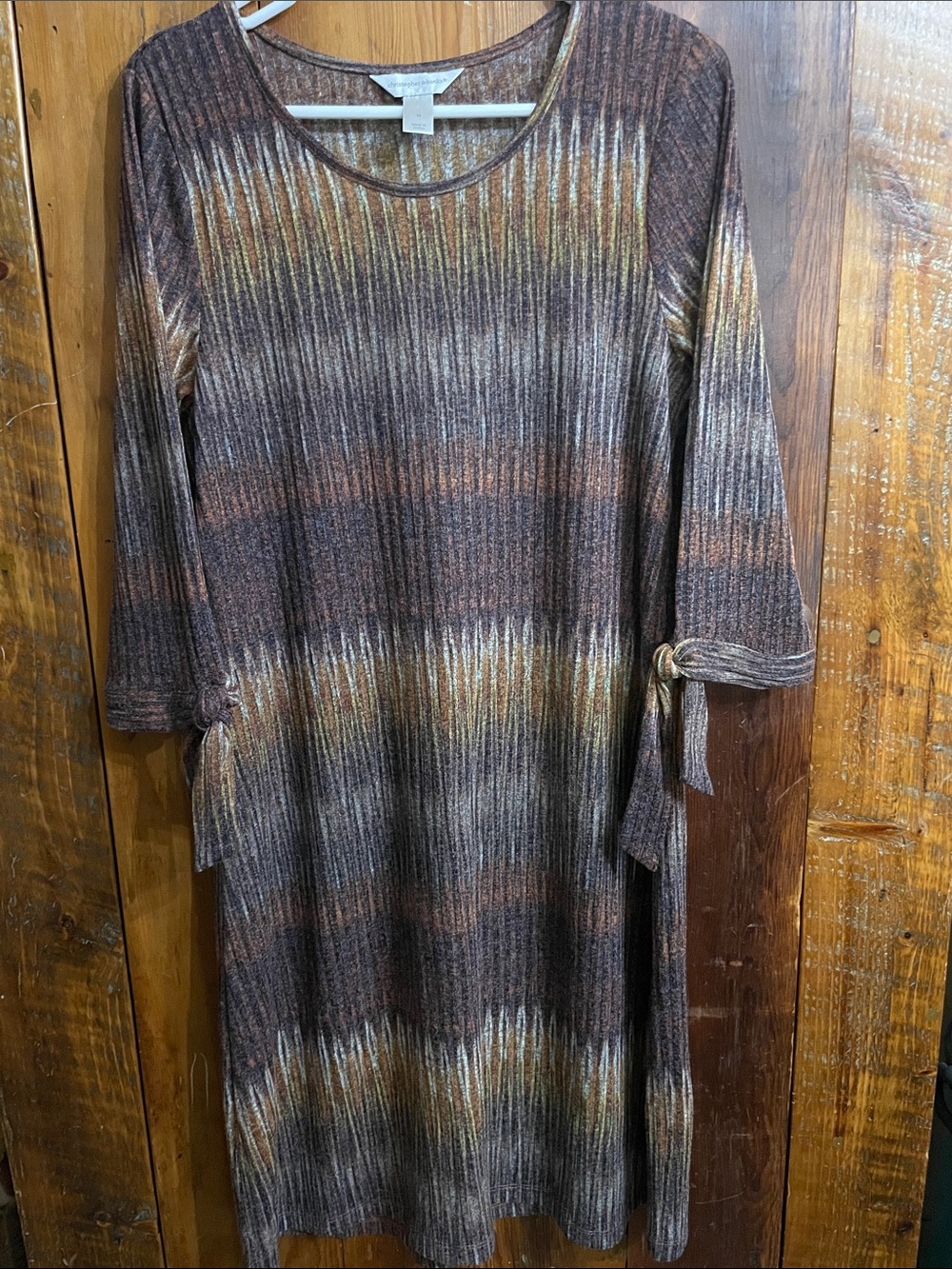 Christopher & Banks Brown & Gold Ribbed Scoop Neck Knit Dress